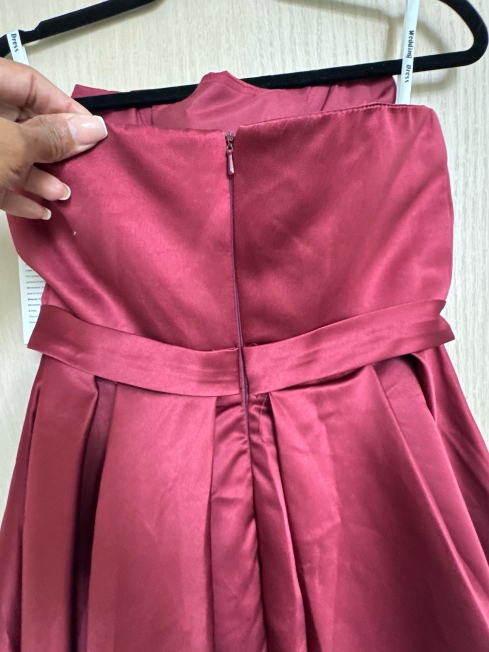 Stunning Burgundy Satin Ball Gown w/ High Slit & Pockets! - Picture 7 of 13